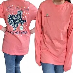 Simply Southern. One Nation Under God, Pray For Texas Peach LS T-shirt. XL